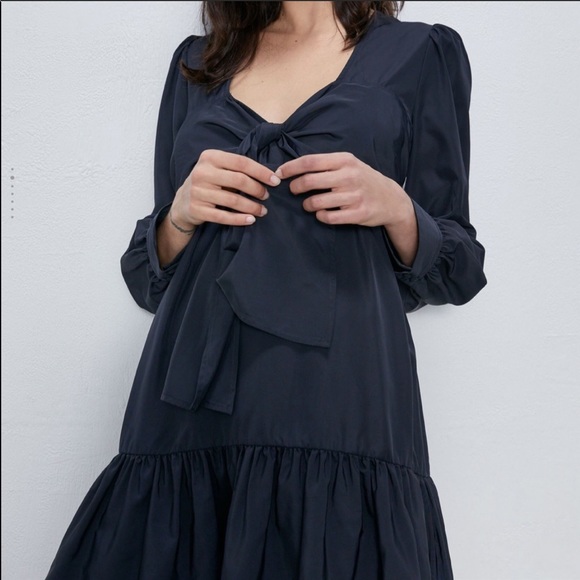 ZARA Black Mini Tie Front Ruffle Mini Dress - Picture 6 of 10